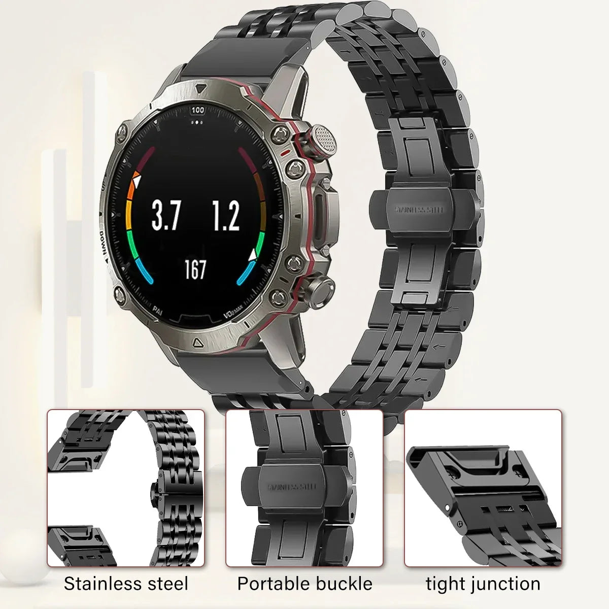 Garmin Stainless Steel Strap - Premium Metal Wristband BandsCo Straps