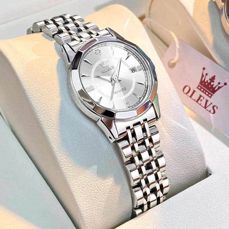 Women's Two Tone Stainless Steel Quartz Watch Luminous BandsCo Straps