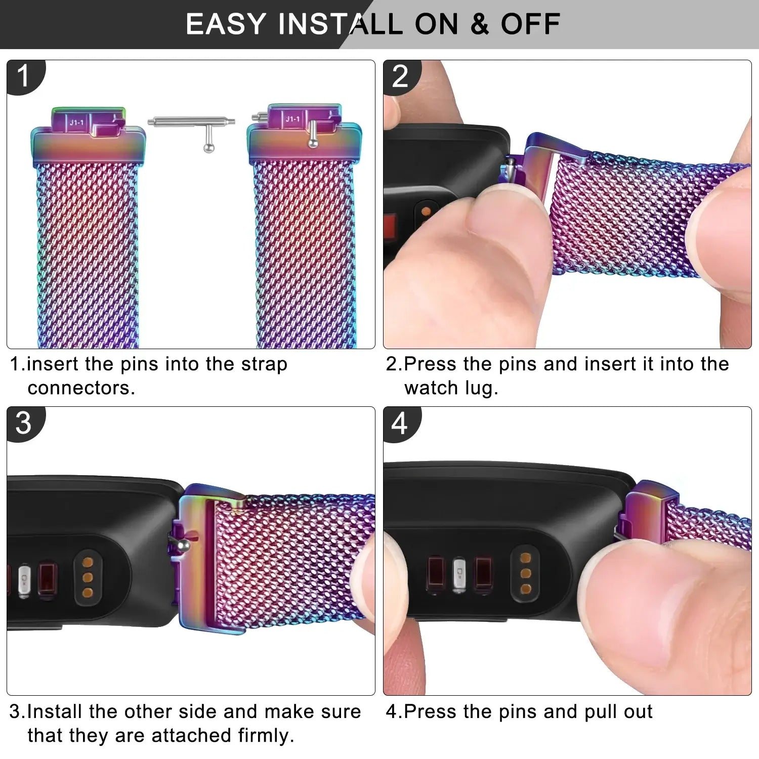 Fitbit Inspire 2, 1, HR Stainless Steel Magnetic Band - Mesh BandsCo Straps