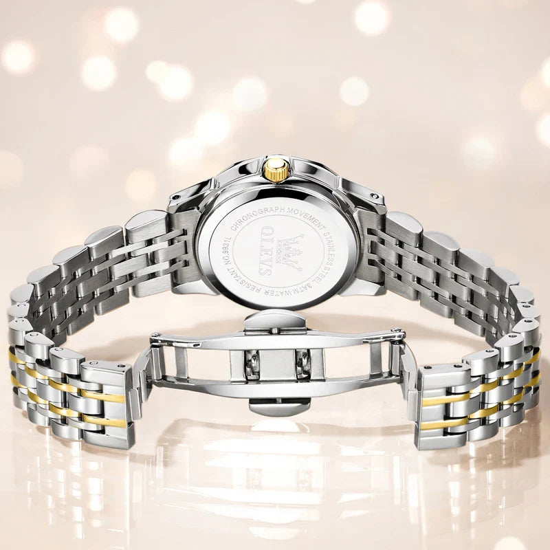 Women's Two Tone Stainless Steel Quartz Watch Luminous BandsCo Straps