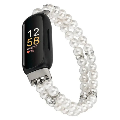 Fitbit Inspire 3 Elastic Pearl Band – Stylish Beaded Stretch Strap BandsCo Straps