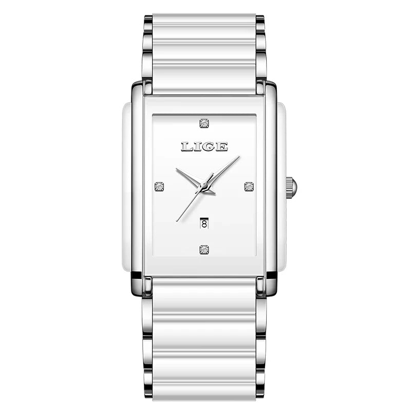 Women's Ceramic Square Bracelet Watch Rose Gold Quartz BandsCo Straps