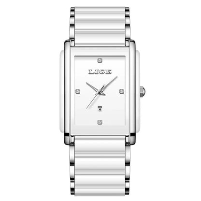 Women's Ceramic Square Bracelet Watch Rose Gold Quartz BandsCo Straps