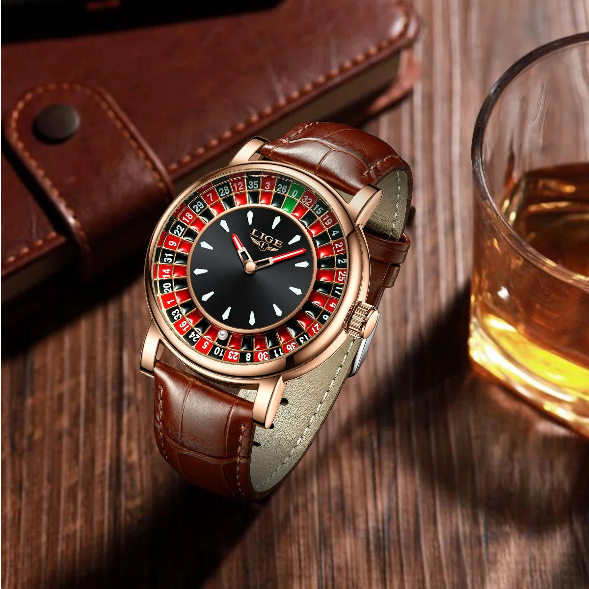 Women's Roulette Dial Brown Leather Watch Waterproof BandsCo Straps