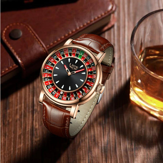 Women's Roulette Dial Brown Leather Watch Waterproof BandsCo Straps