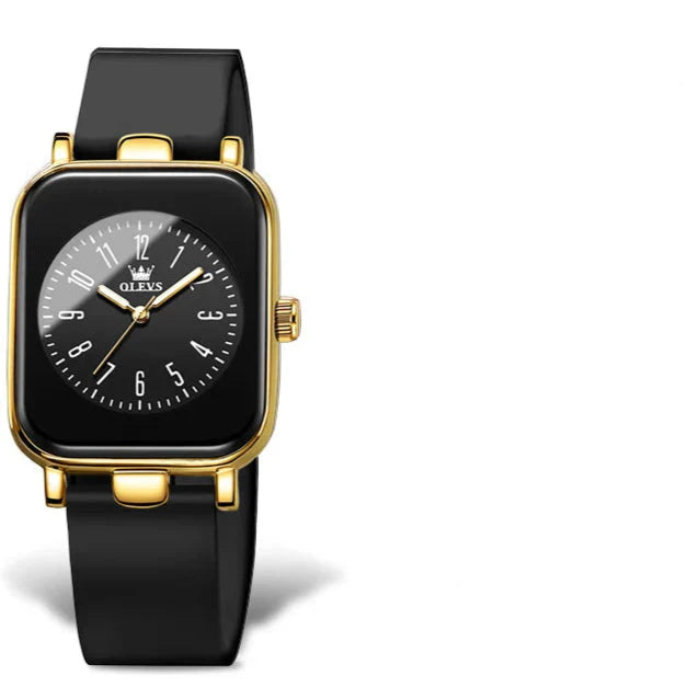 Women's Rectangular Gold Tone Quartz Watch Silicone Strap BandsCo Straps