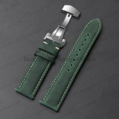 OnePlus Smartwatch Genuine Leather Band - Brown Butterfly Buckle Strap BandsCo Straps