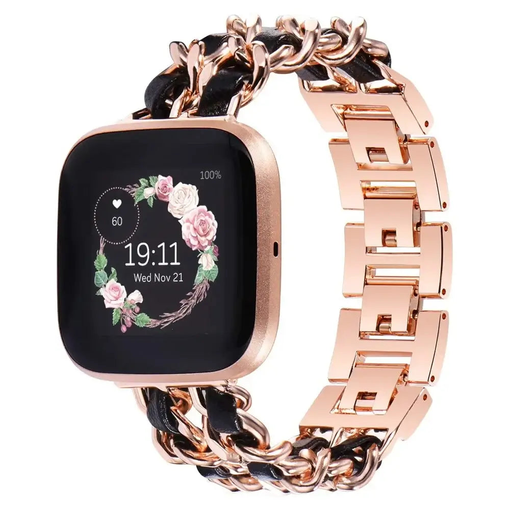 Fitbit Versa & Sense Leather Metal Band - Luxurious Design BandsCo Straps