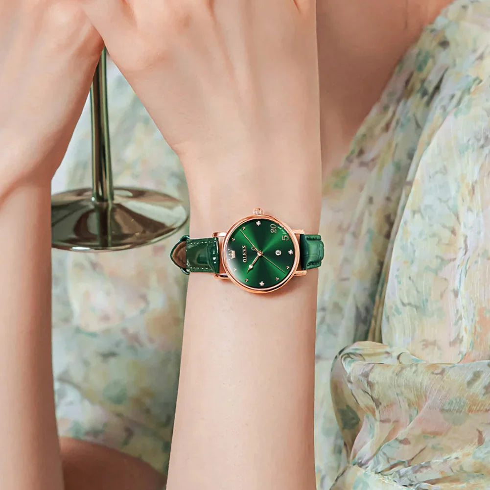 Women's Green Dial Slim Leather Strap Watch Gift BandsCo Straps