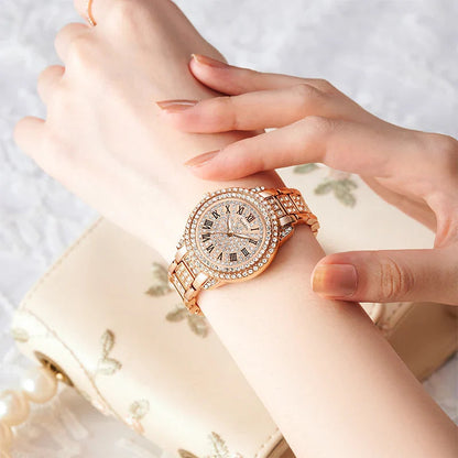 Women's Rose Gold Crystal Bracelet Watch Quartz Luxury BandsCo Straps