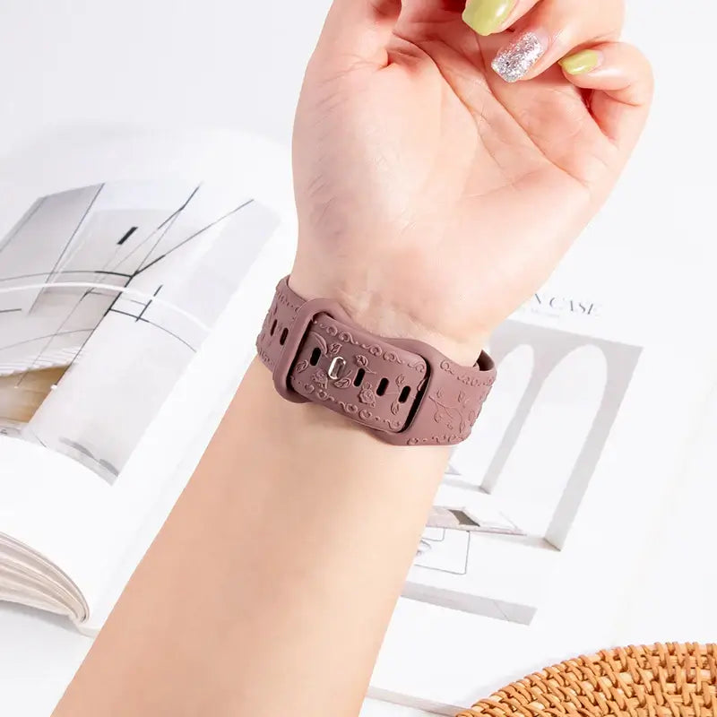 Apple Watch Silicone Band - Floral Engraved - Stylish Design BandsCo Straps