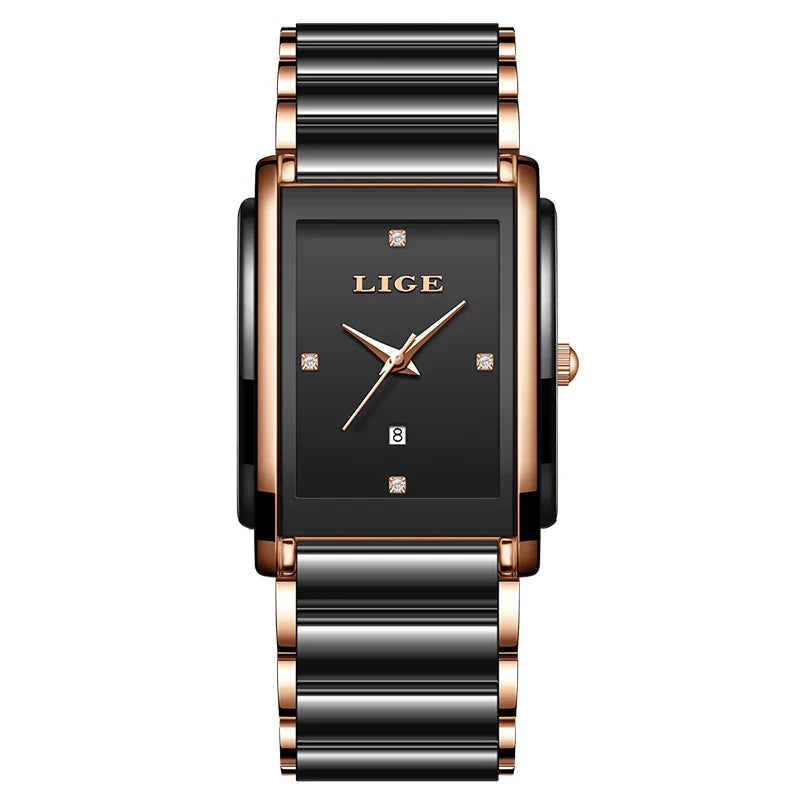 Women's Ceramic Square Bracelet Watch Rose Gold Quartz BandsCo Straps