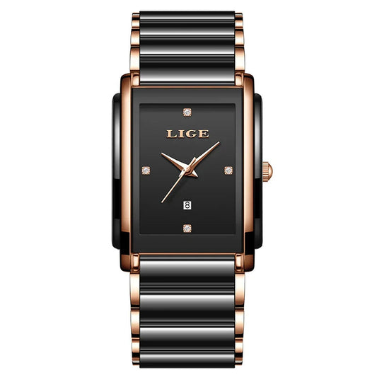 Women's Ceramic Square Bracelet Watch Rose Gold Quartz BandsCo Straps