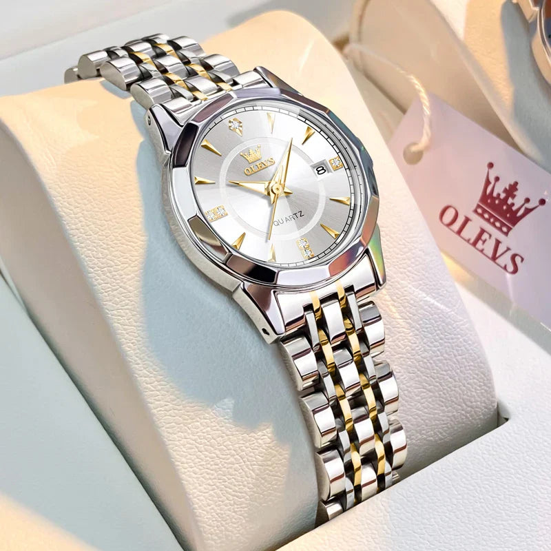 Women's Two Tone Stainless Steel Quartz Watch Luminous BandsCo Straps