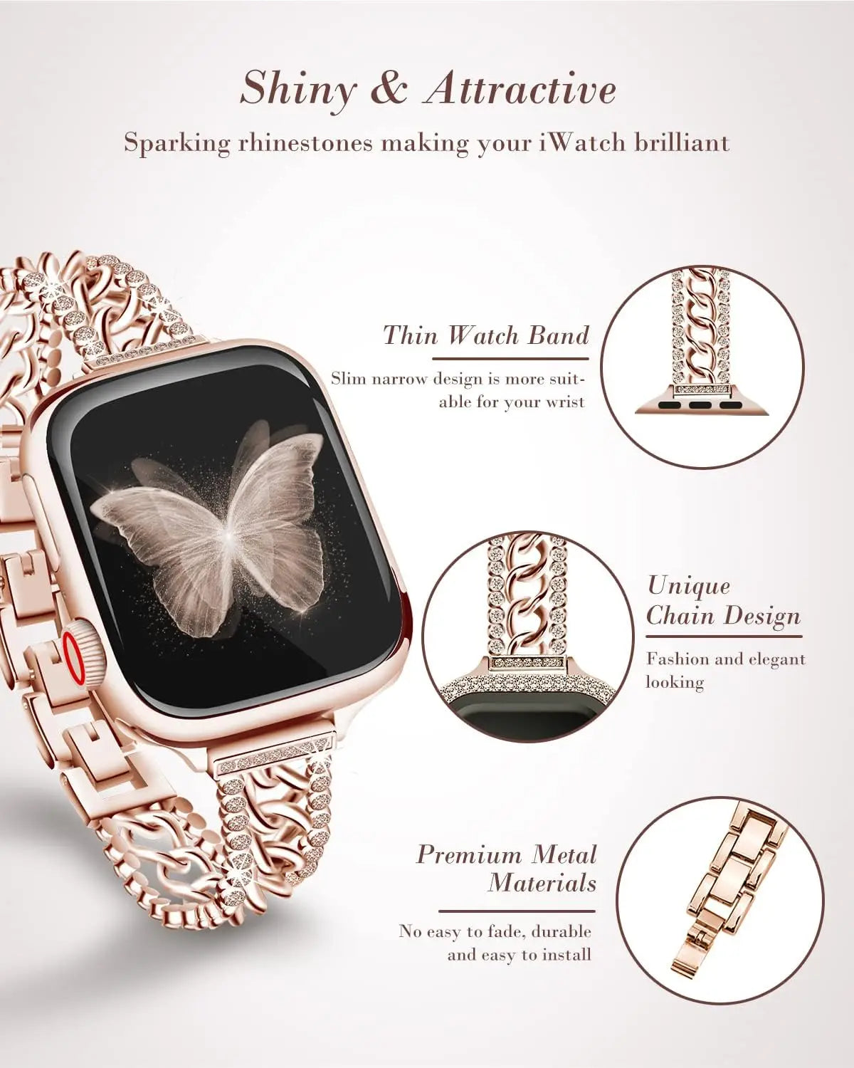 Apple Watch Chain Diamond Band - Rhinestone Loop Strap BandsCo Straps