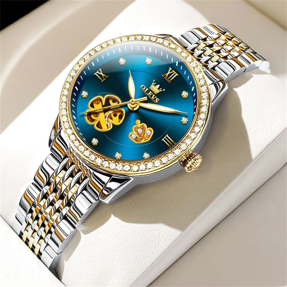 Women's Automatic Flower Skeleton Watch Jubilee Bracelet BandsCo Straps