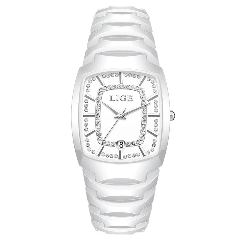 Women's White Ceramic Crystal Bracelet Watch Quartz Gift BandsCo Straps