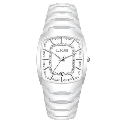 Women's White Ceramic Crystal Bracelet Watch Quartz Gift BandsCo Straps