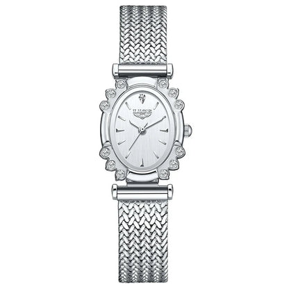 Women's Oval Quartz Watch Vintage Mesh Bracelet Blue Dial BandsCo Straps
