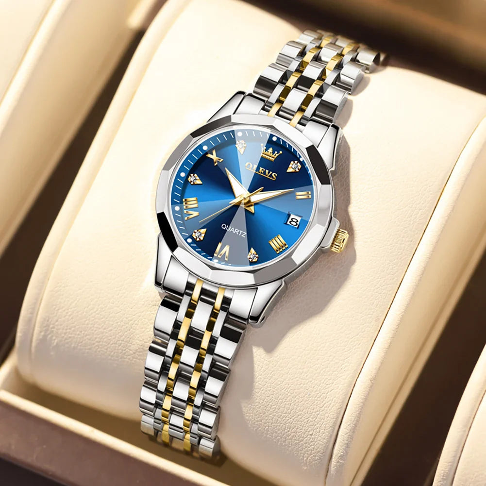 Women's Two Tone Stainless Steel Quartz Watch With Date BandsCo Straps