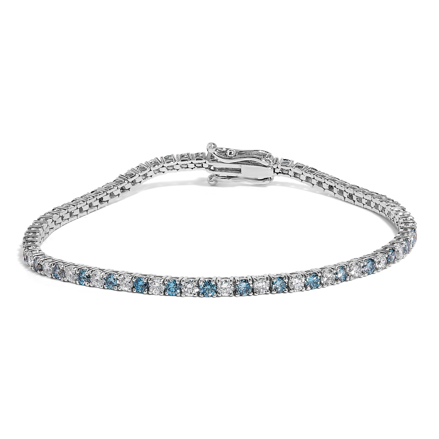 14K White Gold 4.0 Cttw Alternating White and Blue Lab Grown Diamond Tennis Bracelet - 7" inches Bids.com