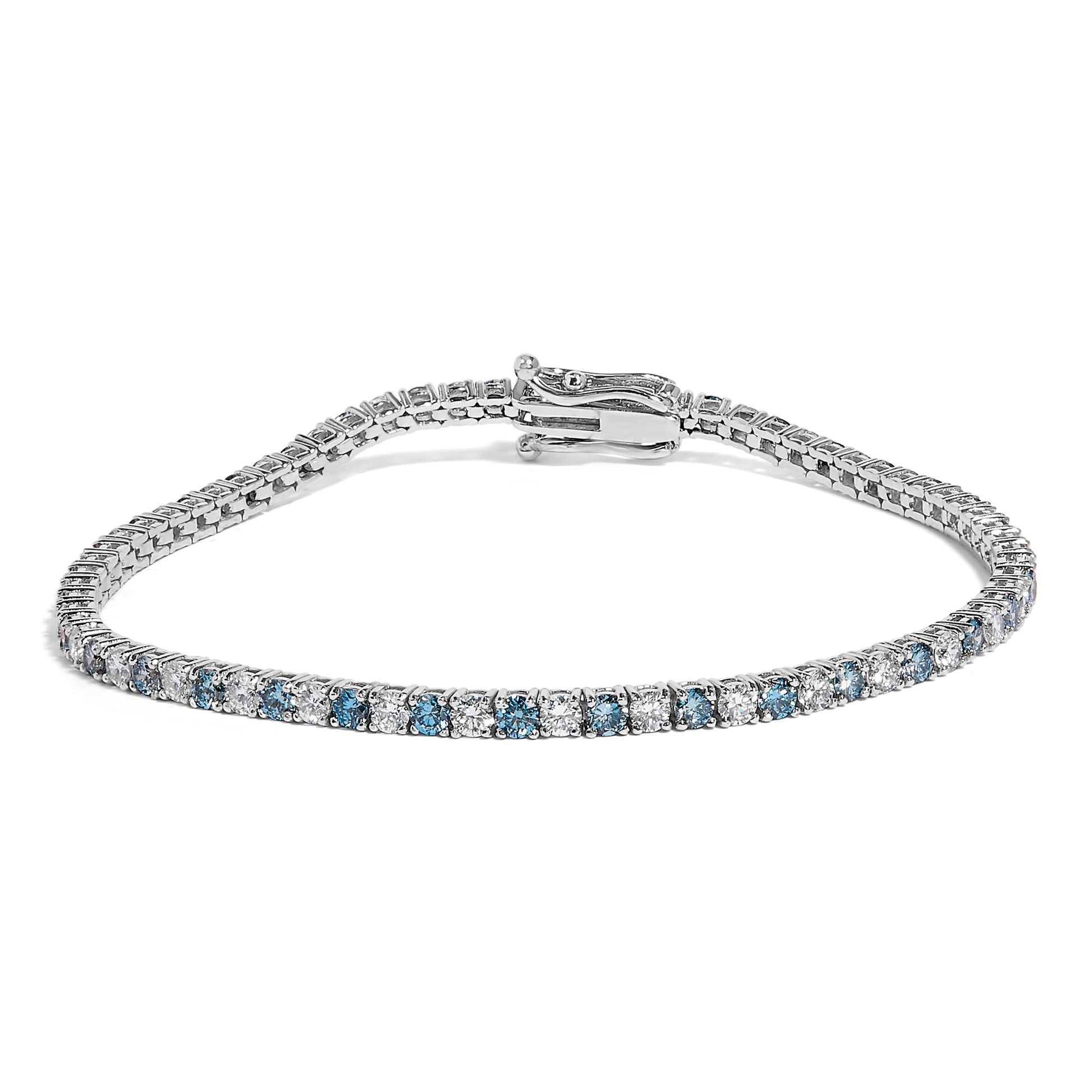 14K White Gold 4.0 Cttw Alternating White and Blue Lab Grown Diamond Tennis Bracelet - 7" inches Bids.com