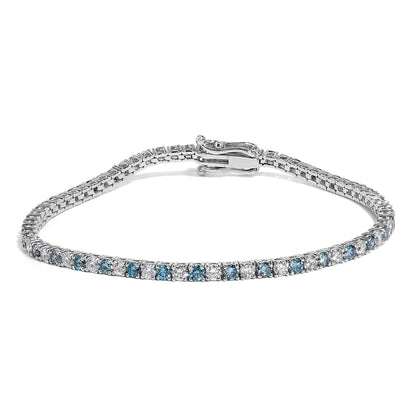 14K White Gold 4.0 Cttw Alternating White and Blue Lab Grown Diamond Tennis Bracelet - 7" inches Bids.com