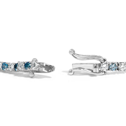 14K White Gold 4.0 Cttw Alternating White and Blue Lab Grown Diamond Tennis Bracelet - 7" inches Bids.com