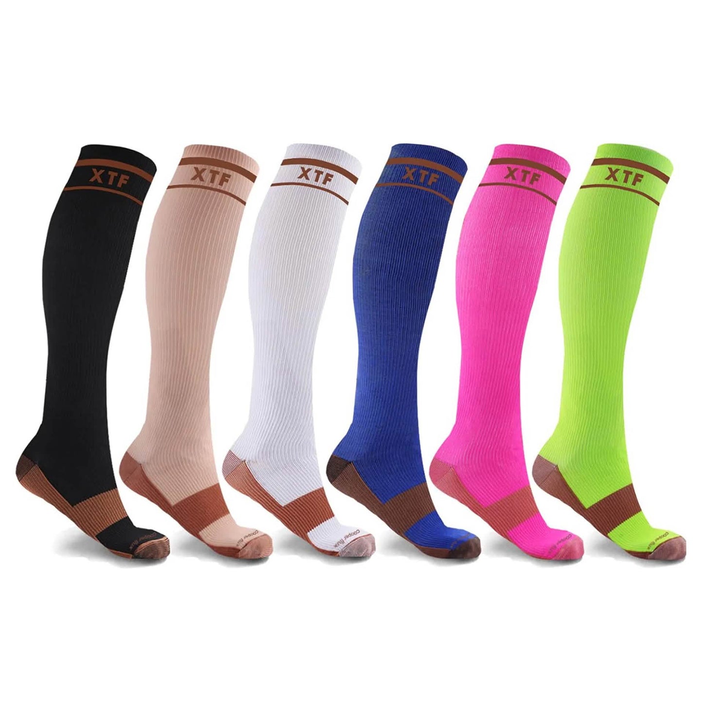 6-Pairs: Unisex Copper-Infused Knee High Compression Socks DailySale