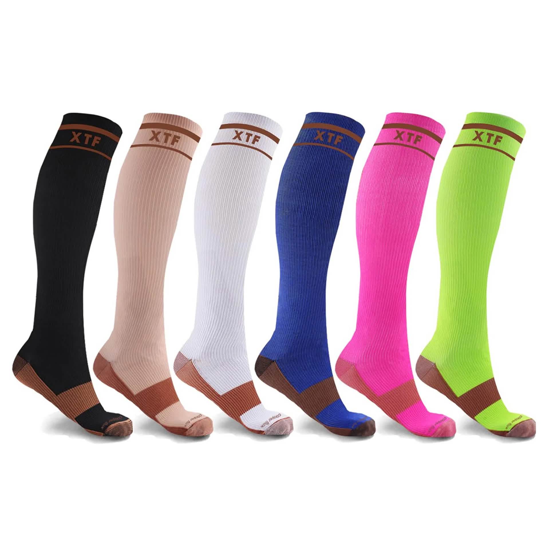 6-Pairs: Unisex Copper-Infused Knee High Compression Socks DailySale