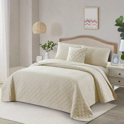 4-Piece: Bibb Home Solid Reversible Quilt Set with Embroidered Cushion DailySale