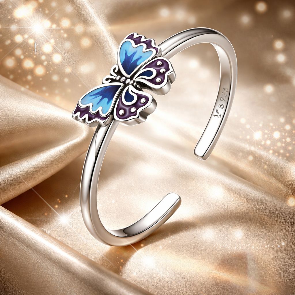 925 Sterling Silver Enamel Oxidized Silver Butterfly Rings Bids.com