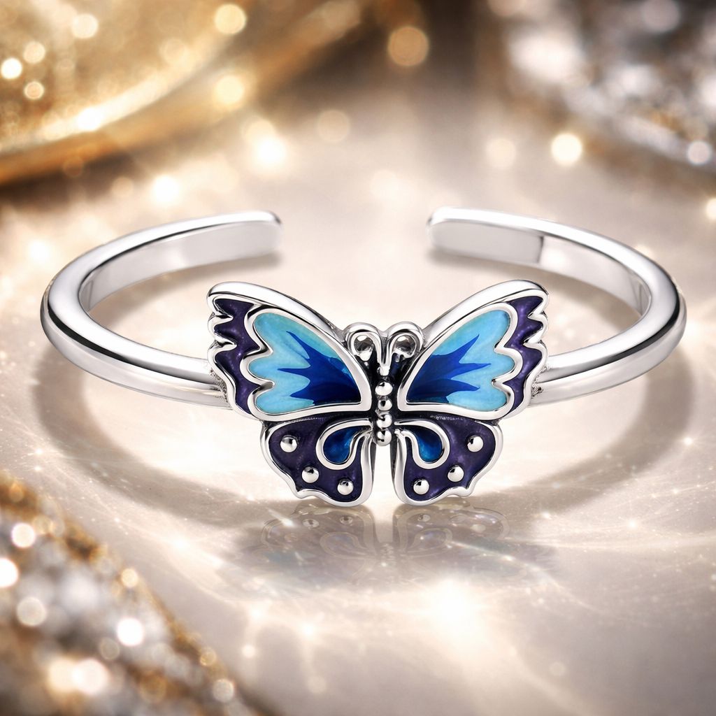 925 Sterling Silver Enamel Oxidized Silver Butterfly Rings Bids.com