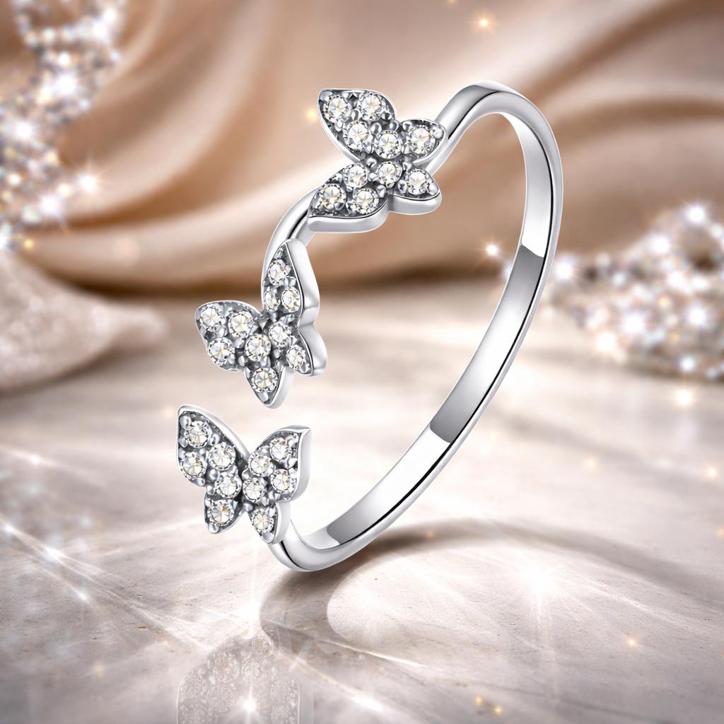 925 Sterling Silver Oxidized Butterfly Ring with Pavé Setting CZ for Women Bids.com