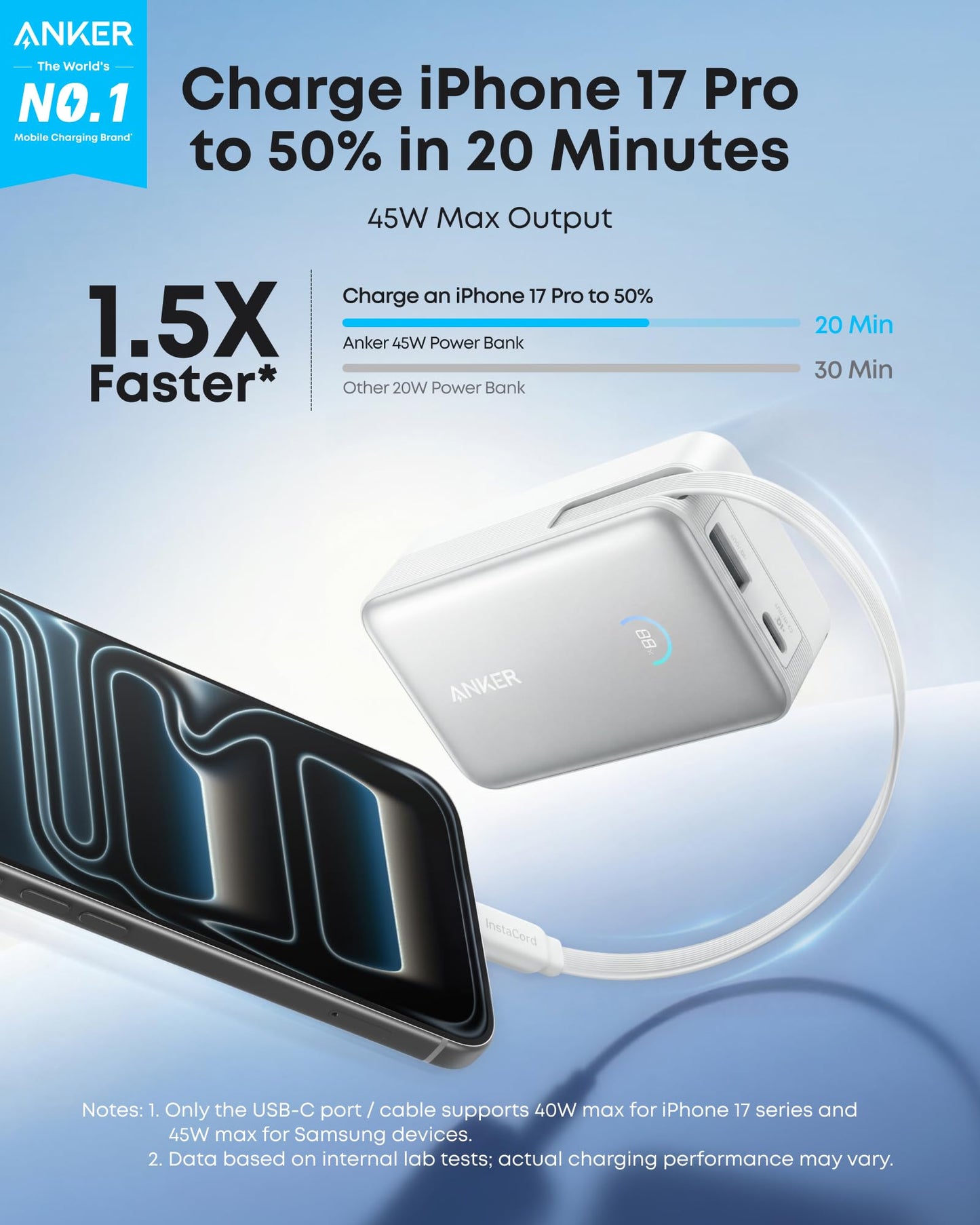 Anker Nano Power Bank (10K, 45W, Built-In Retractable USB-C Cable) Anker