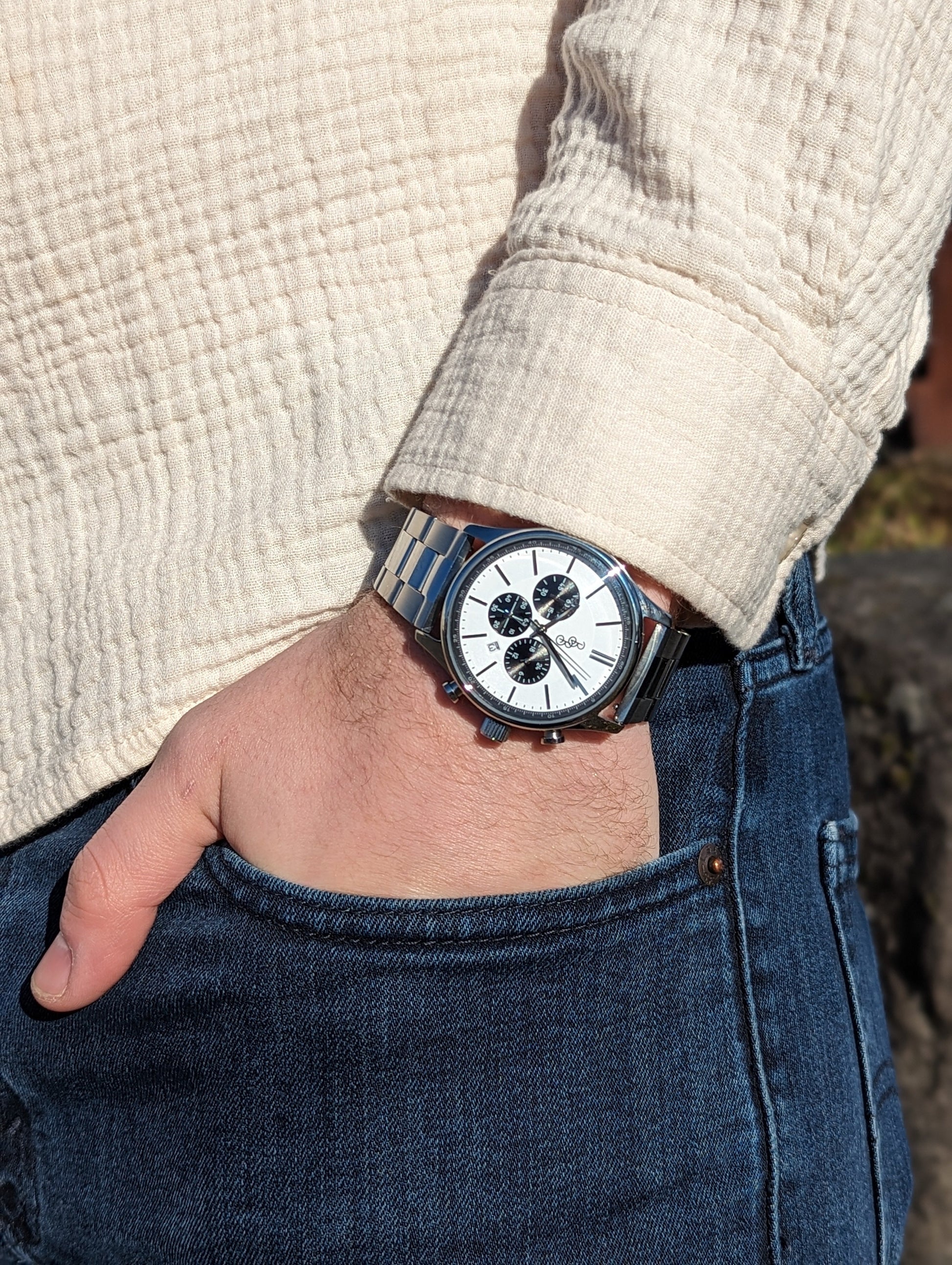 White and Black Chronograph The Beyond Boring Watch Company