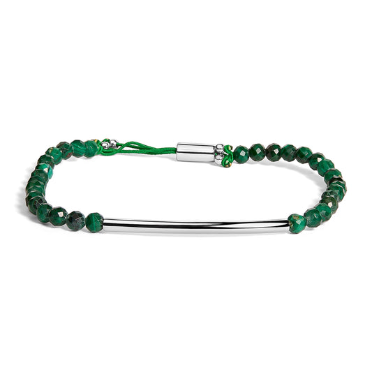Sterling Silver Malachite Bead Station Bracelet with Bolo Clasp Bids.com