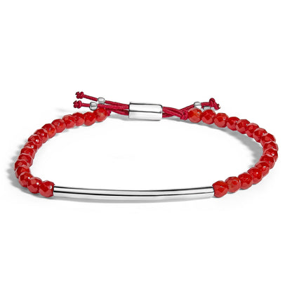 Sterling Silver Red Jasper Bead Station Bracelet with Bolo Clasp Bids.com