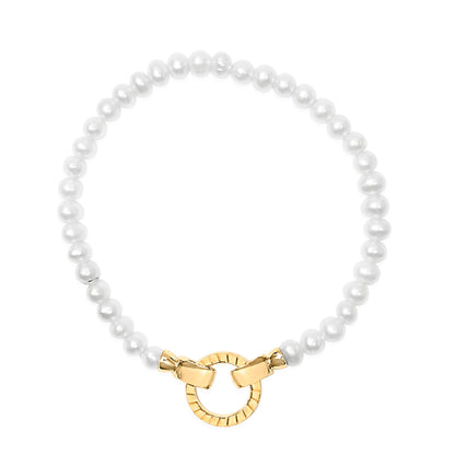 18K Yellow Gold Vermeil Pearl Infinity Lock Tennis Bracelet Bids.com