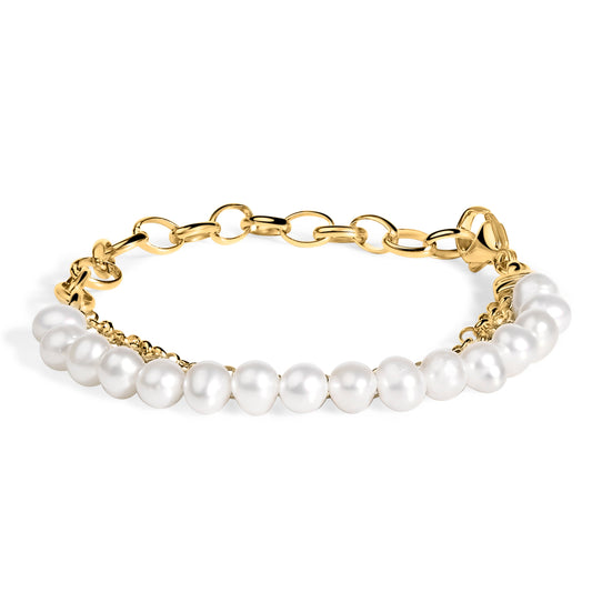18K Yellow Gold Vermeil Cultured Pearl Station Link Bracelet Bids.com