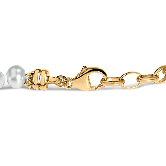 18K Yellow Gold Vermeil Cultured Pearl Station Link Bracelet Bids.com