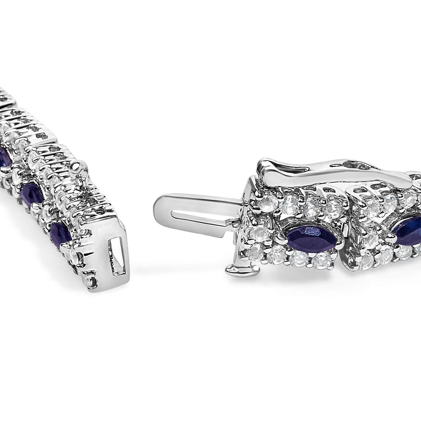 Sterling Silver Dark Blue Sapphire and Topaz Marquise Floral Art Deco Link Bracelet Bids.com