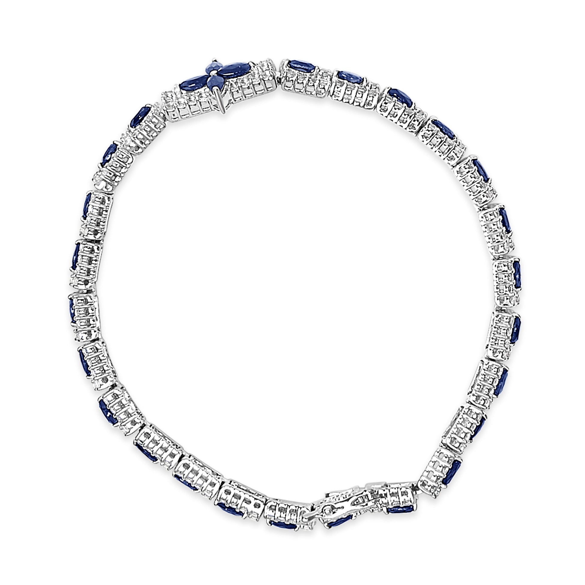 Sterling Silver Dark Blue Sapphire and Topaz Marquise Floral Art Deco Link Bracelet Bids.com
