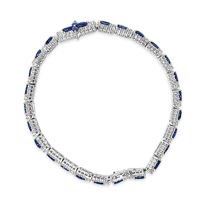 Sterling Silver Dark Blue Sapphire and Topaz Marquise Floral Art Deco Link Bracelet Bids.com