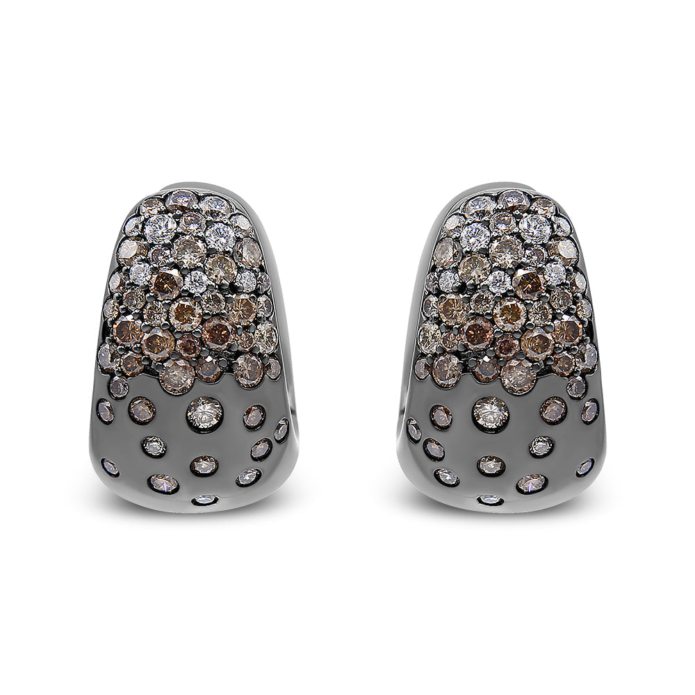 Black Rhodium over 18K White Gold 2 1/4 Cttw Prong and Bezel Set White and Brown Diamond Huggy Hoop Earring (F-G/Brown Color, VS1-VS2 Clarity) Bids.com