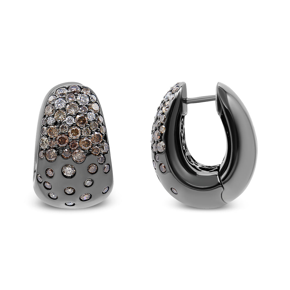 Black Rhodium over 18K White Gold 2 1/4 Cttw Prong and Bezel Set White and Brown Diamond Huggy Hoop Earring (F-G/Brown Color, VS1-VS2 Clarity) Bids.com