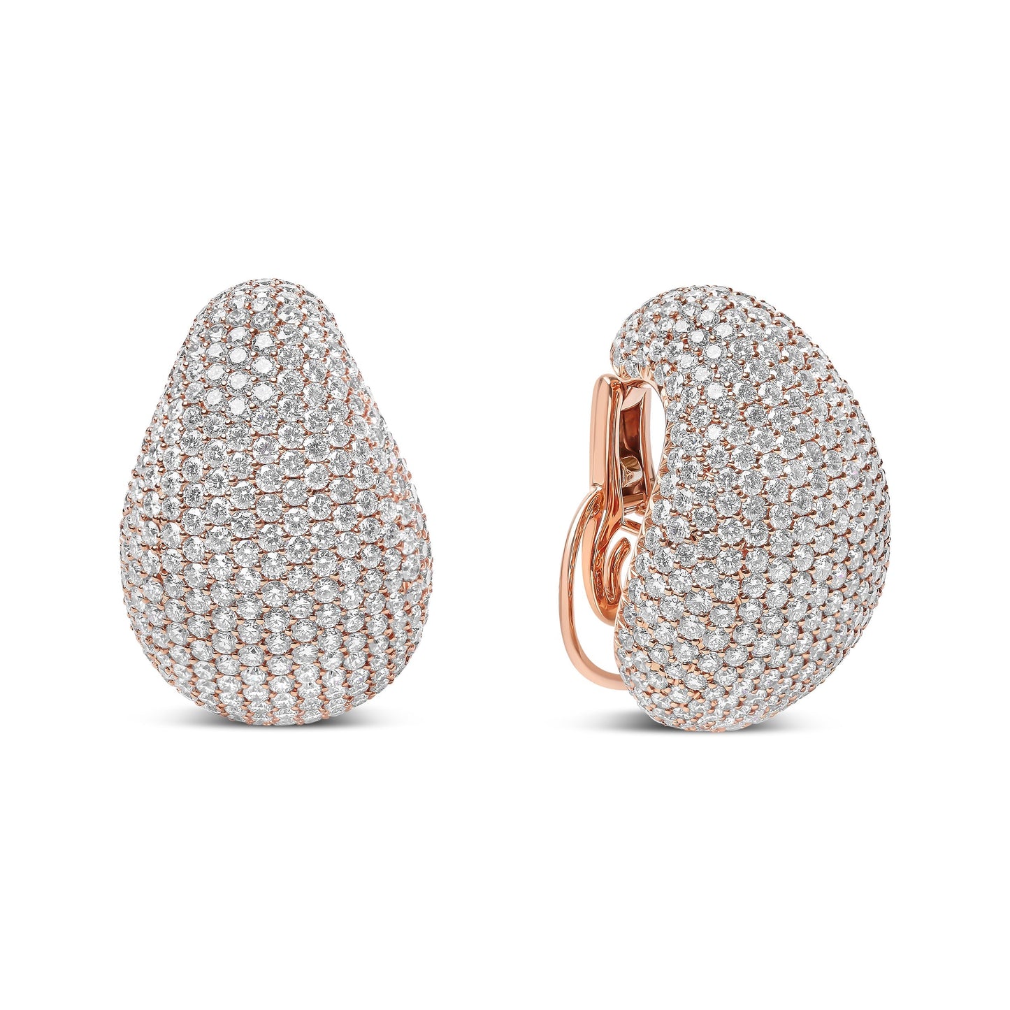18K Rose Gold 13 1/5 Cttw Micro-Pave Diamond Sculptural Design Statement Omega Back Earrings (G-H Color, SI1-SI2 Clarity) Bids.com