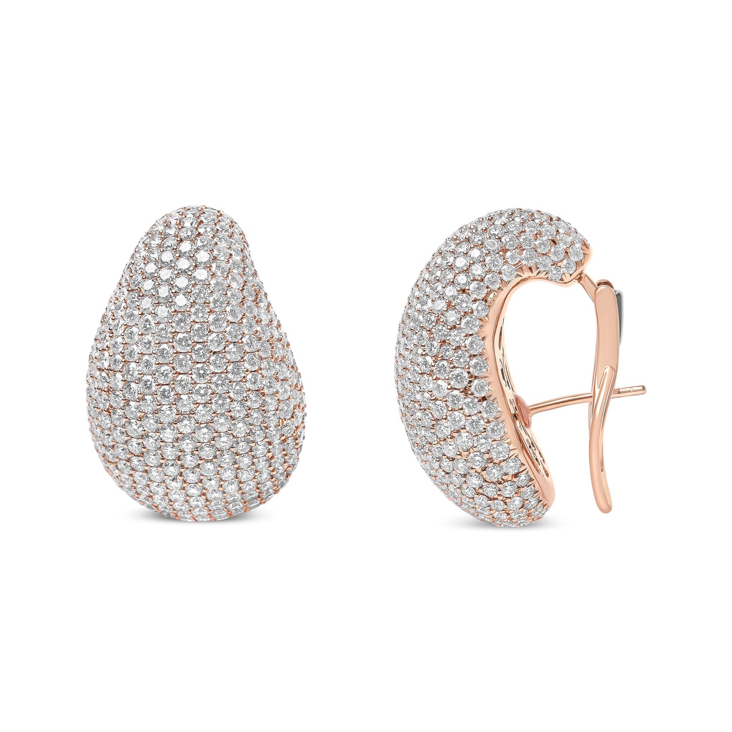 18K Rose Gold 13 1/5 Cttw Micro-Pave Diamond Sculptural Design Statement Omega Back Earrings (G-H Color, SI1-SI2 Clarity) Bids.com