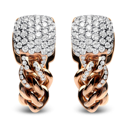 18K Rose Gold 3/4 Cttw Round Diamond Pave Cuban Chain Huggie Earrings (G-H Color, SI1-SI2 Clarity) Bids.com