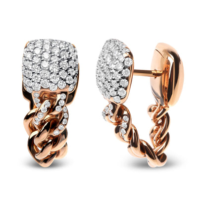 18K Rose Gold 3/4 Cttw Round Diamond Pave Cuban Chain Huggie Earrings (G-H Color, SI1-SI2 Clarity) Bids.com